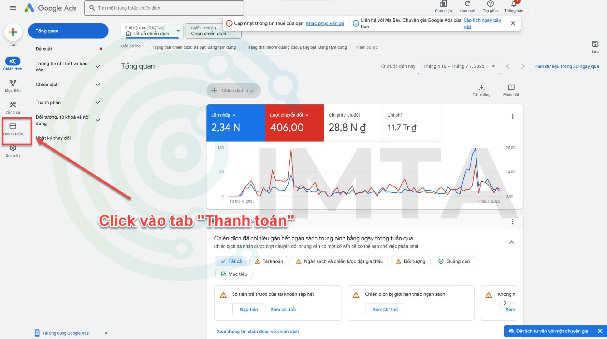 Chọn tab "Thanh toán"