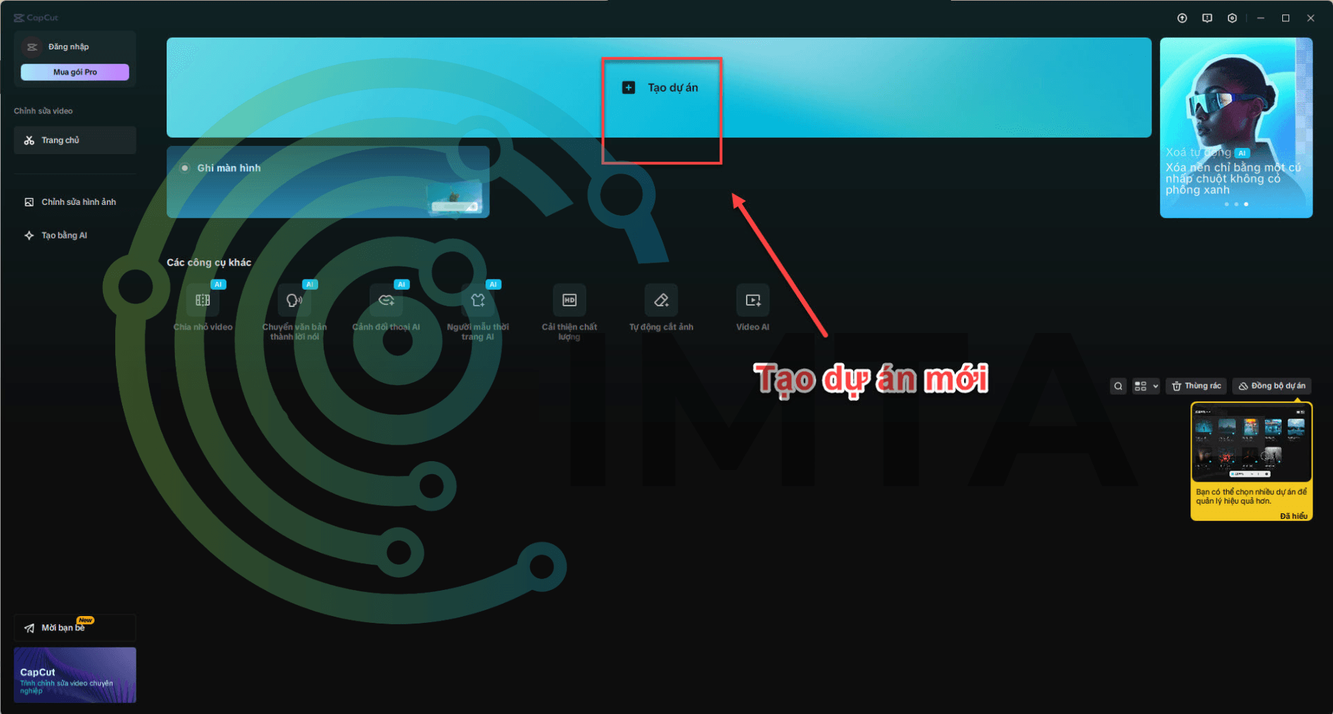 Tạo dự án mới trên Capcut PC
