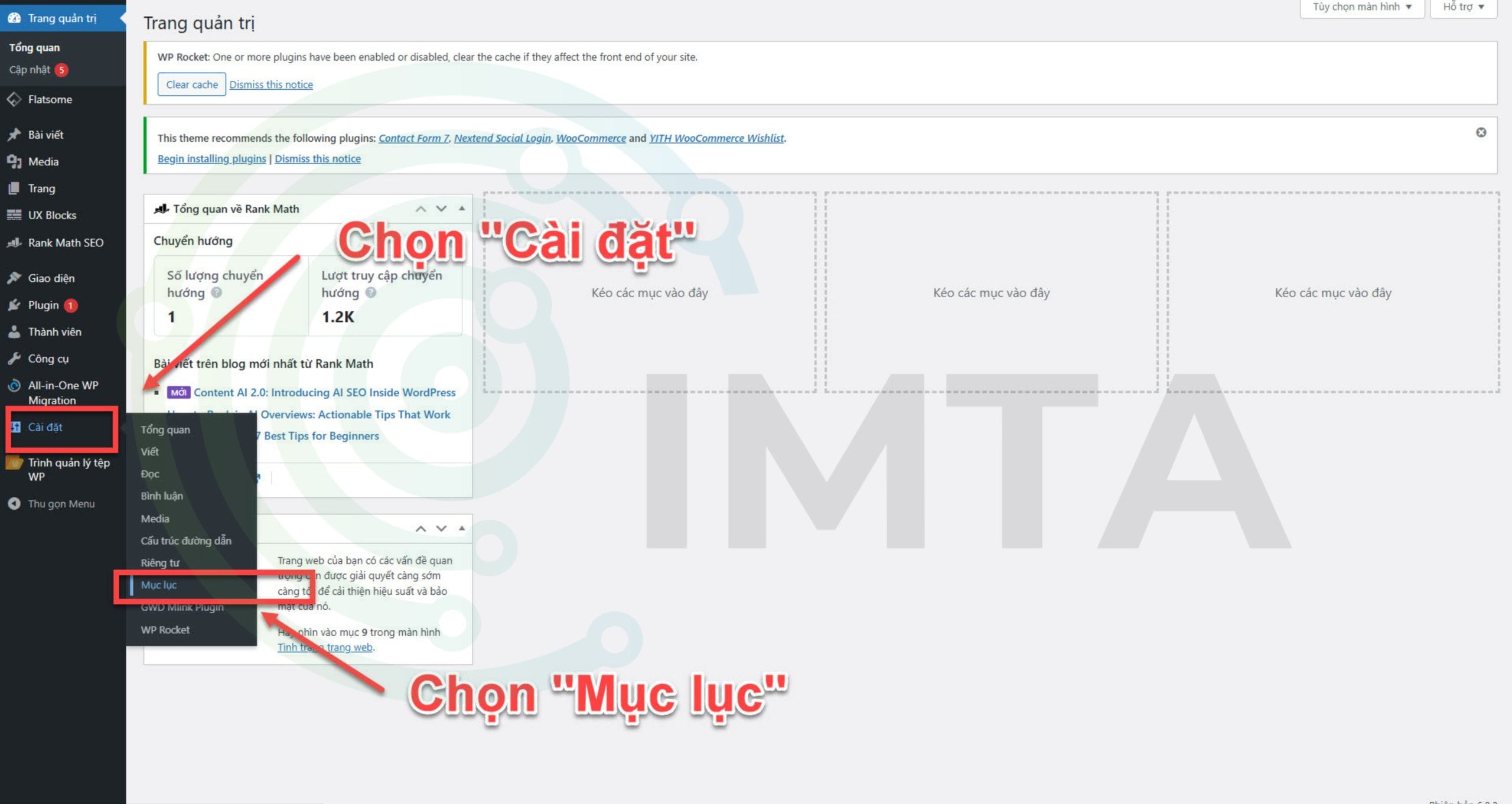 Vào cài đặt chung để cấu hình plugin Easy Table of Content