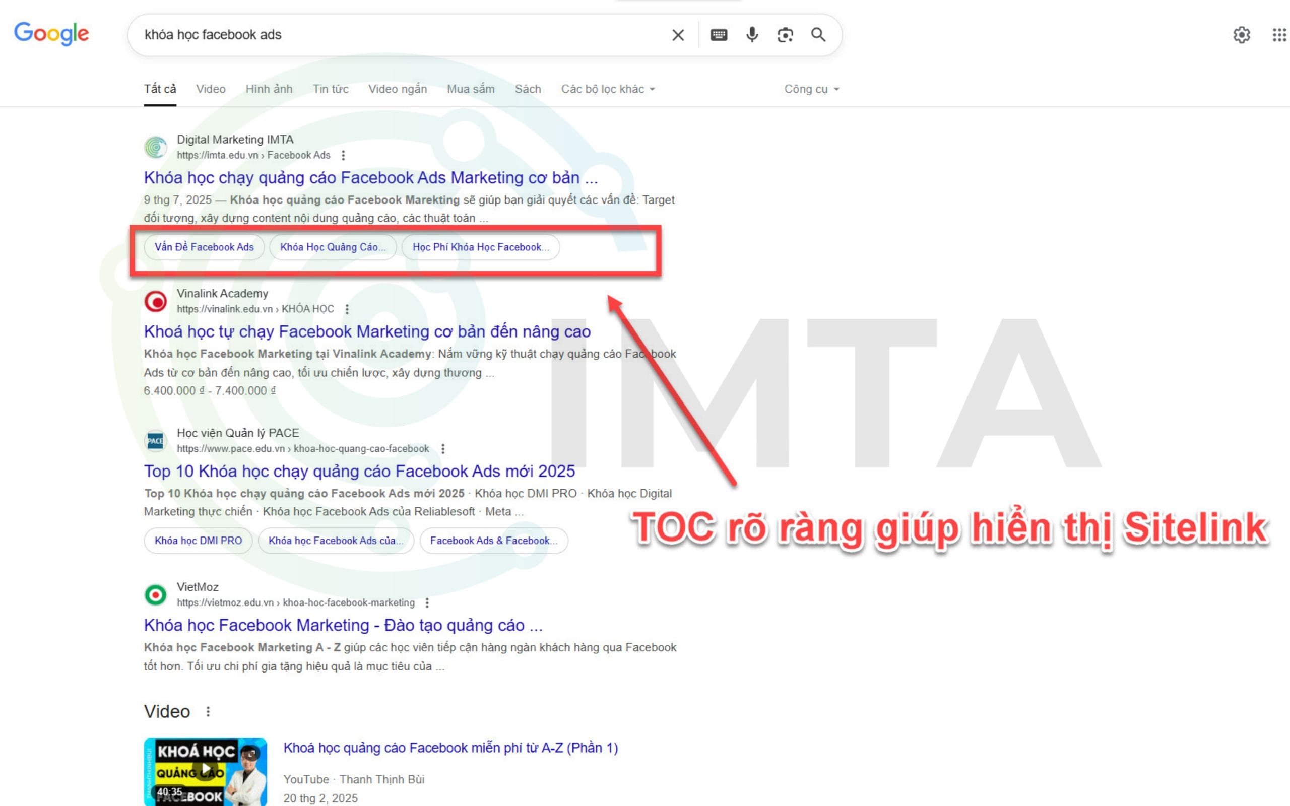 Một Table of Content rõ ràng giúp hiển thị Sitelink trên SERP