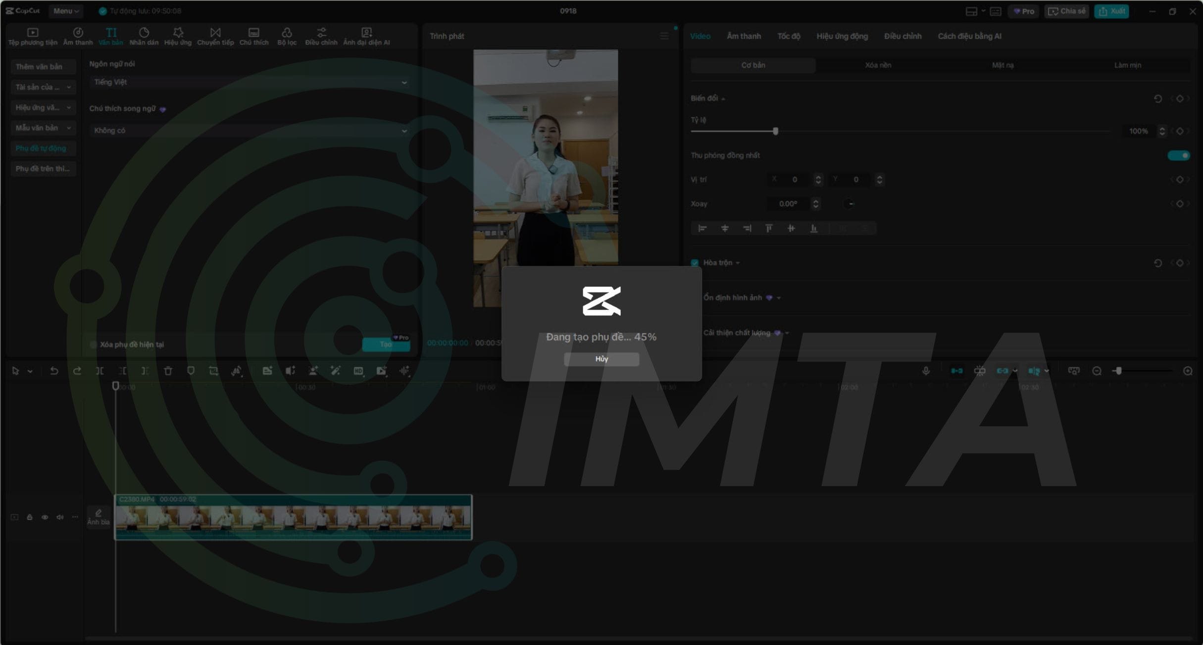 Capcut mất một lúc để thêm phụ đề tự động trên video bạn