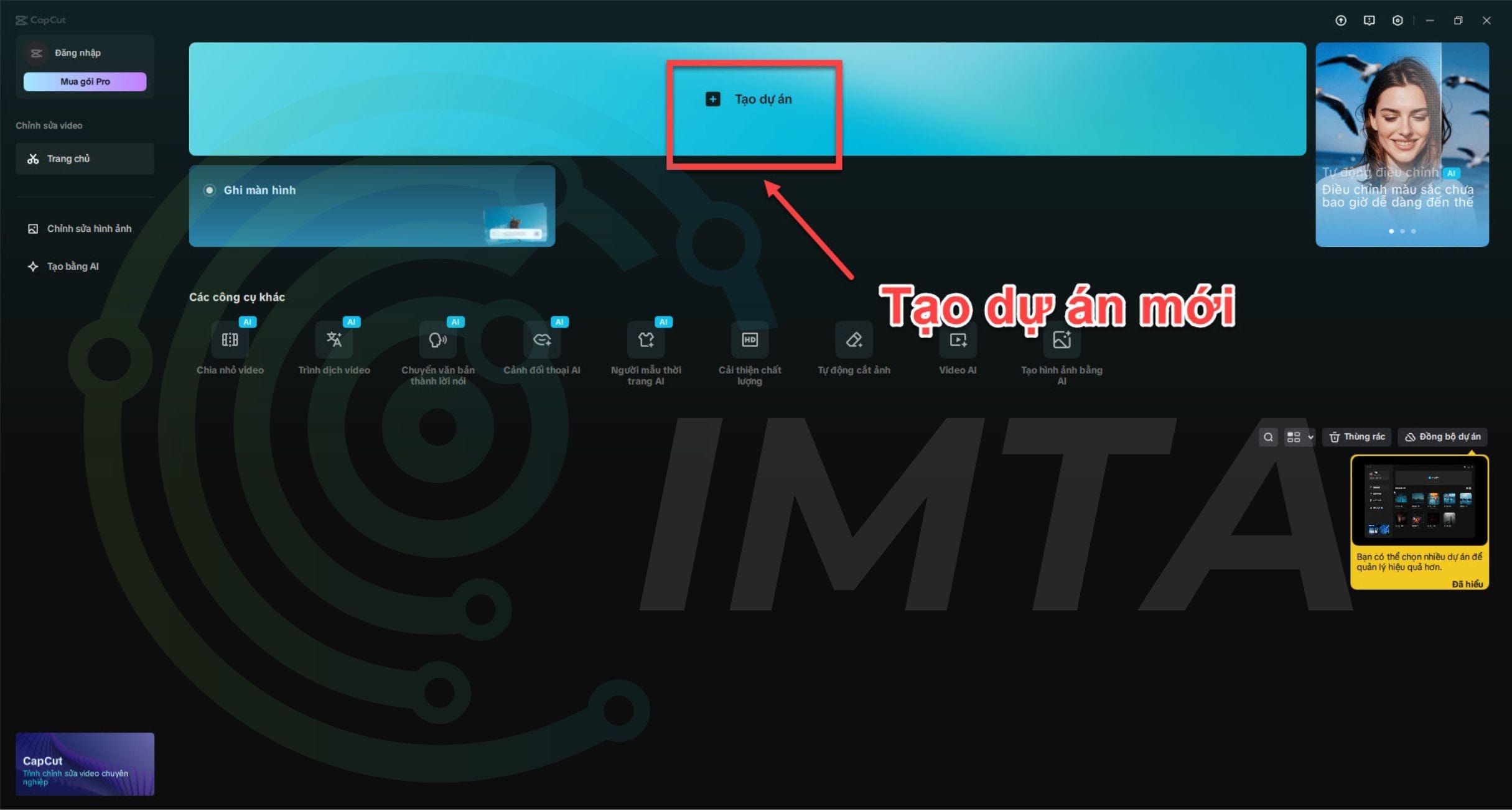 Tạo dự án mới trên Capcut
