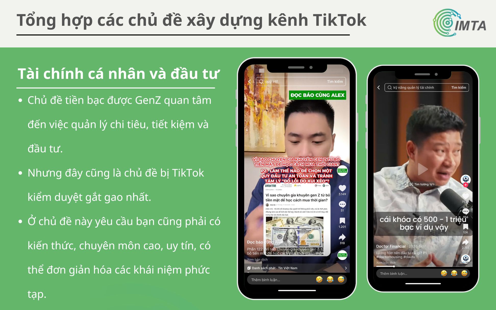 Kênh TikTok về chủ đề tài chính cá nhân và đầu tư