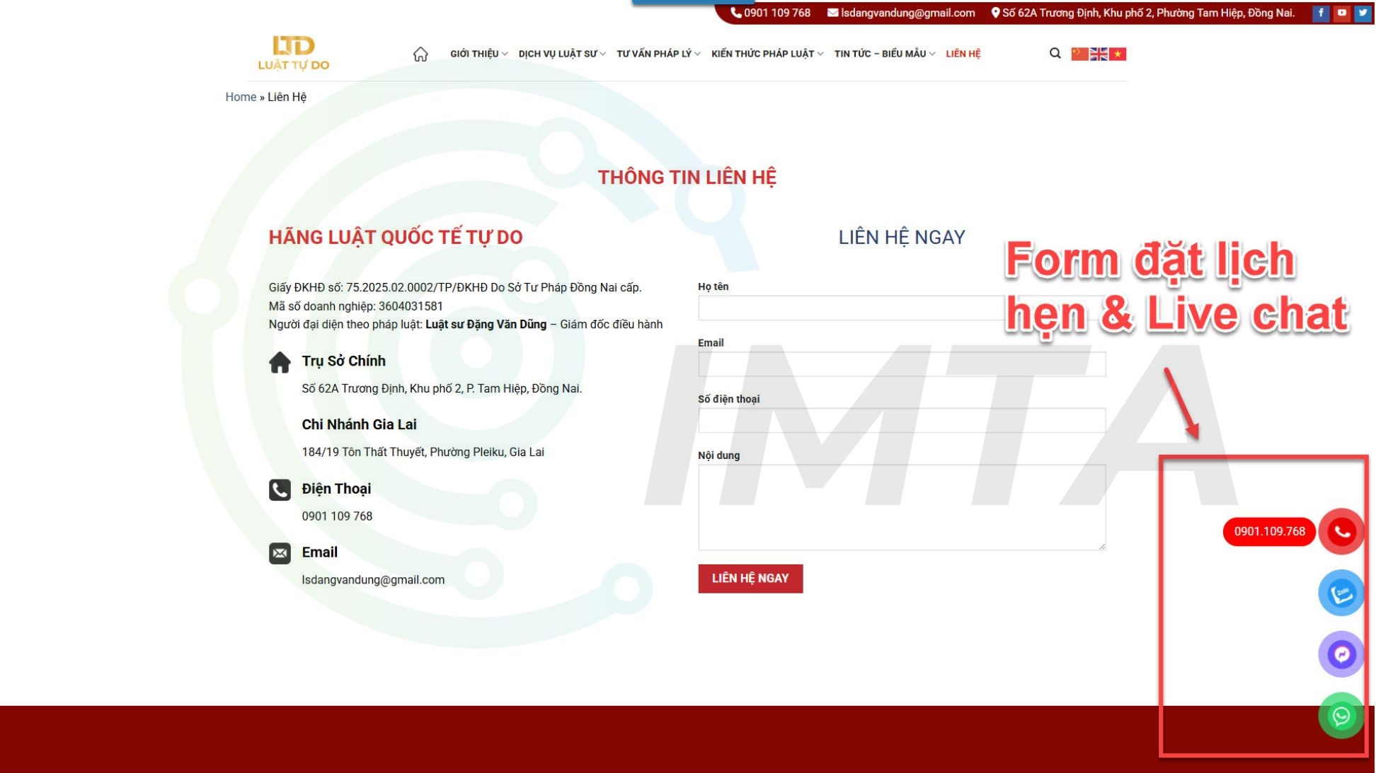 Tính năng đặt lịch hẹn và tư vấn Online trên Website công ty Luật