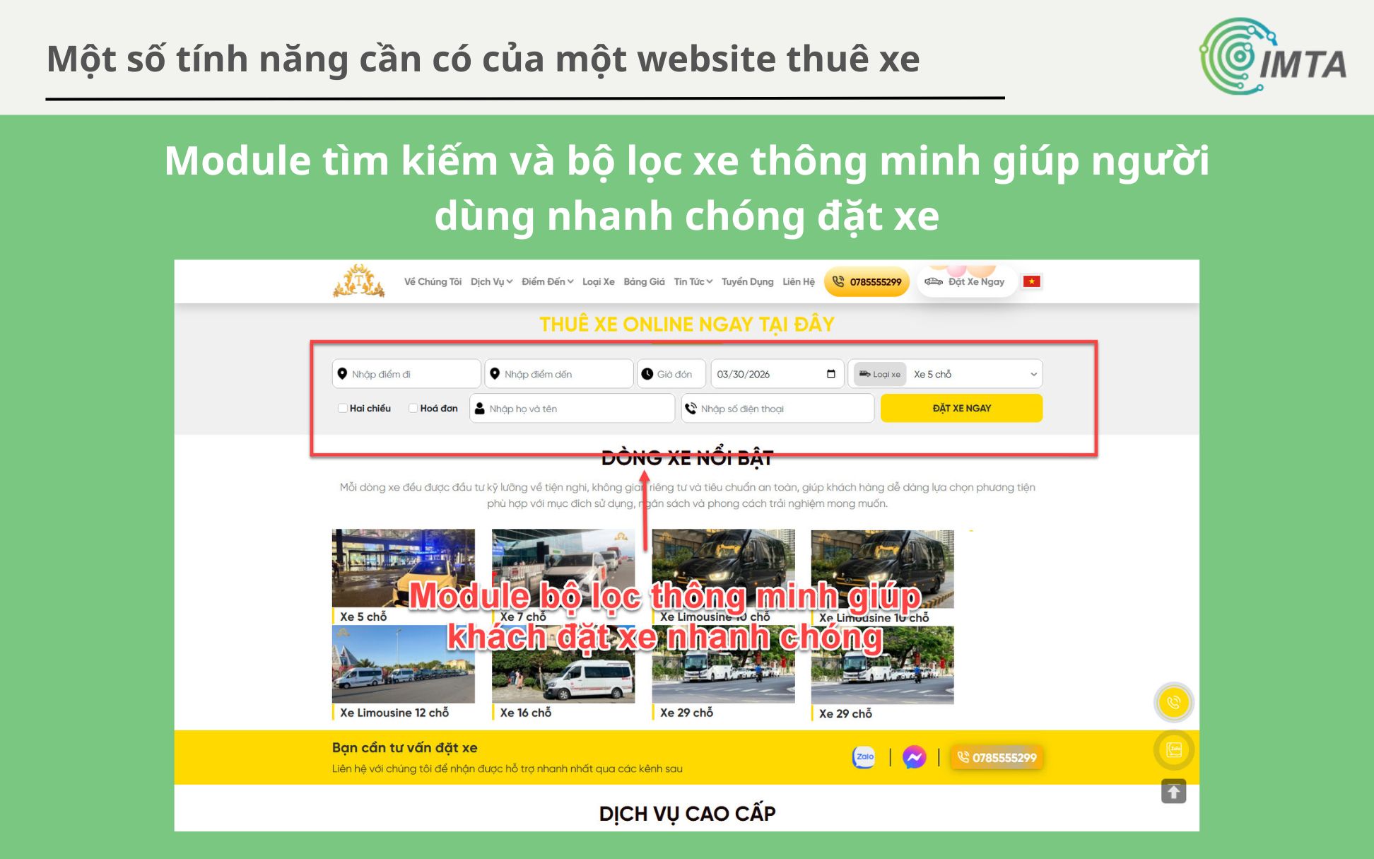 Tính năng bộ lọc thông minh giúp đặt xe nhanh chóng
