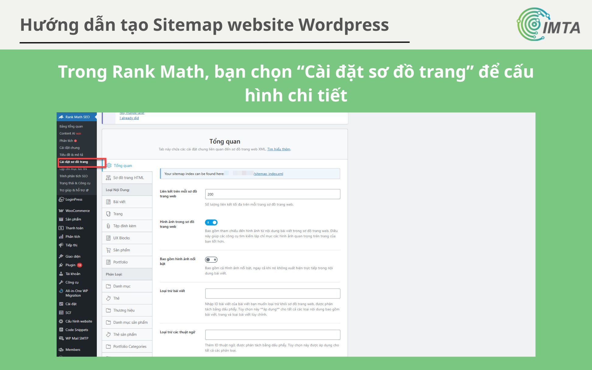Cài đặt sơ đồ trang web để cấu hình chi tiết