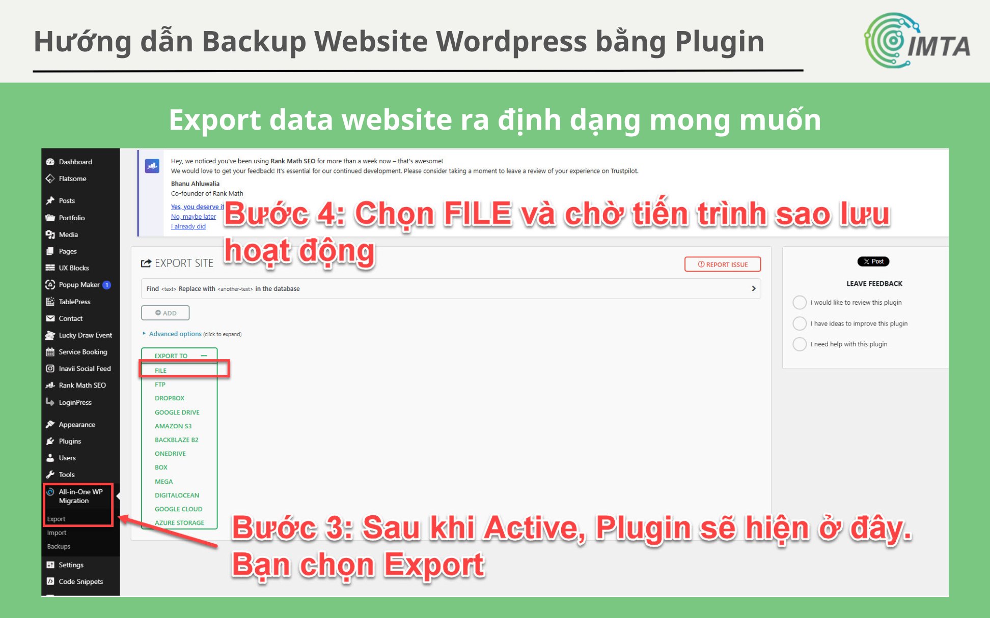 Export data website WordPress
