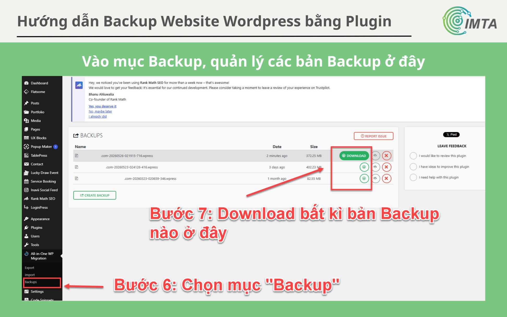 Sao lưu các bản Backup Website WordPress