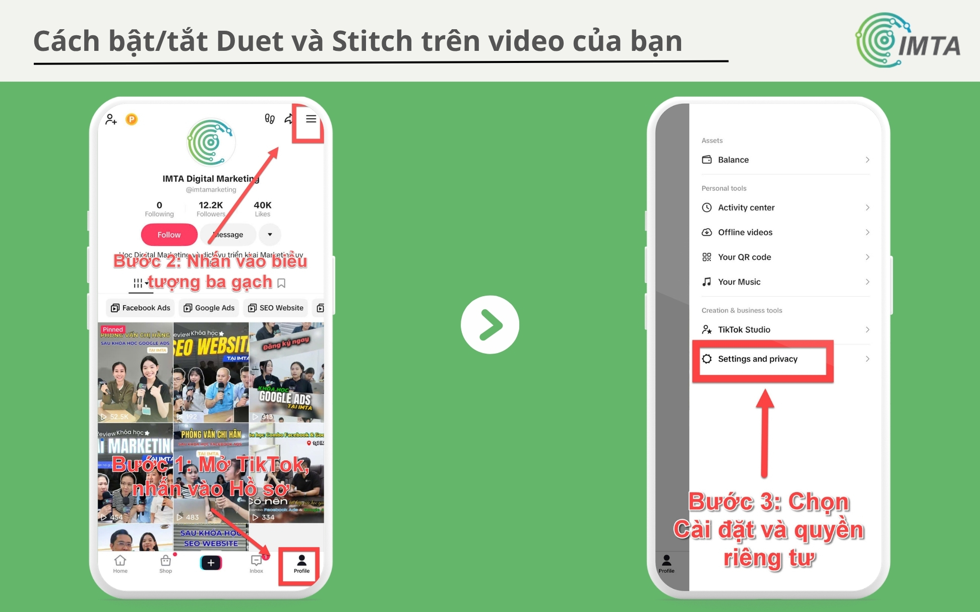 Chọn Cài đặt và quyền riêng tư