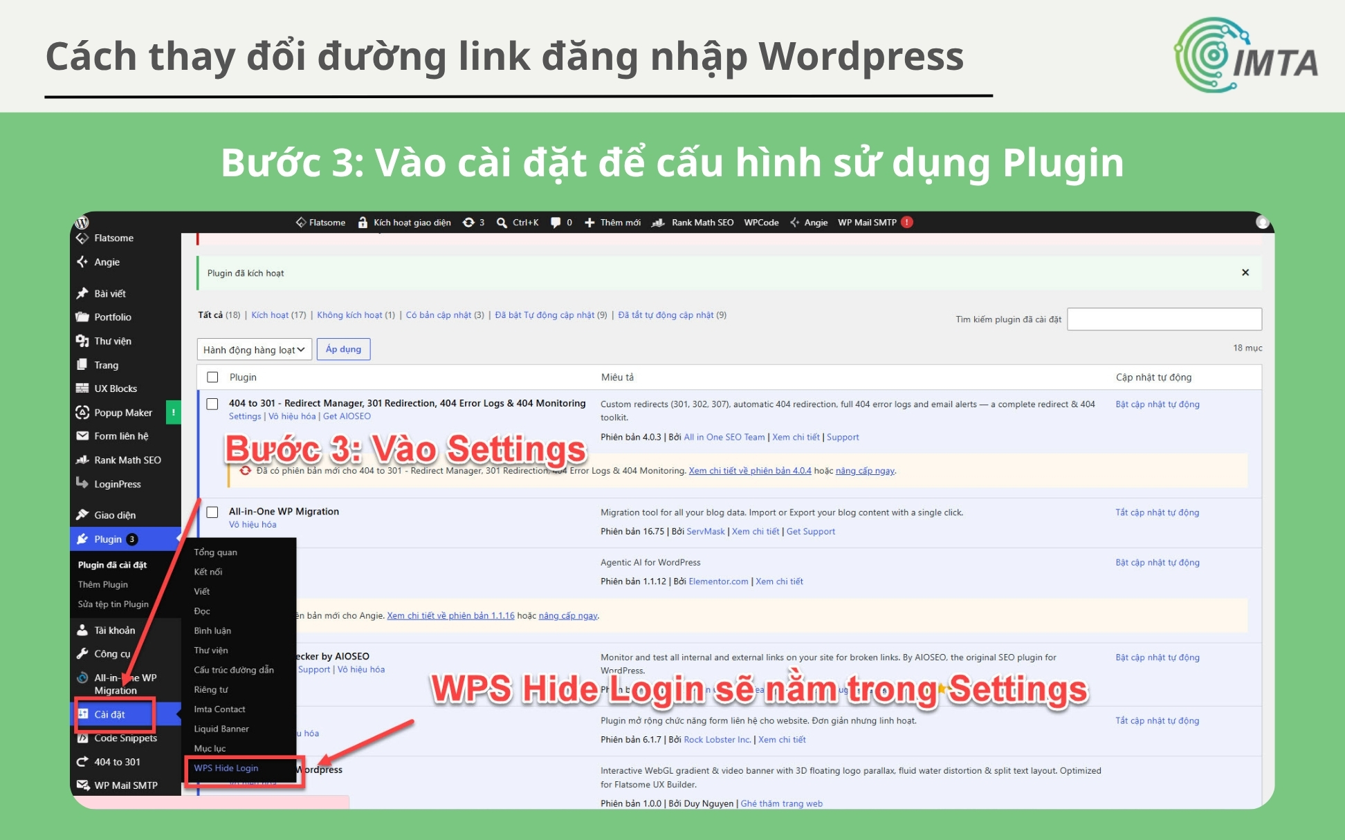 Vào Settings -> chọn WPS Hide Login để cấu hình