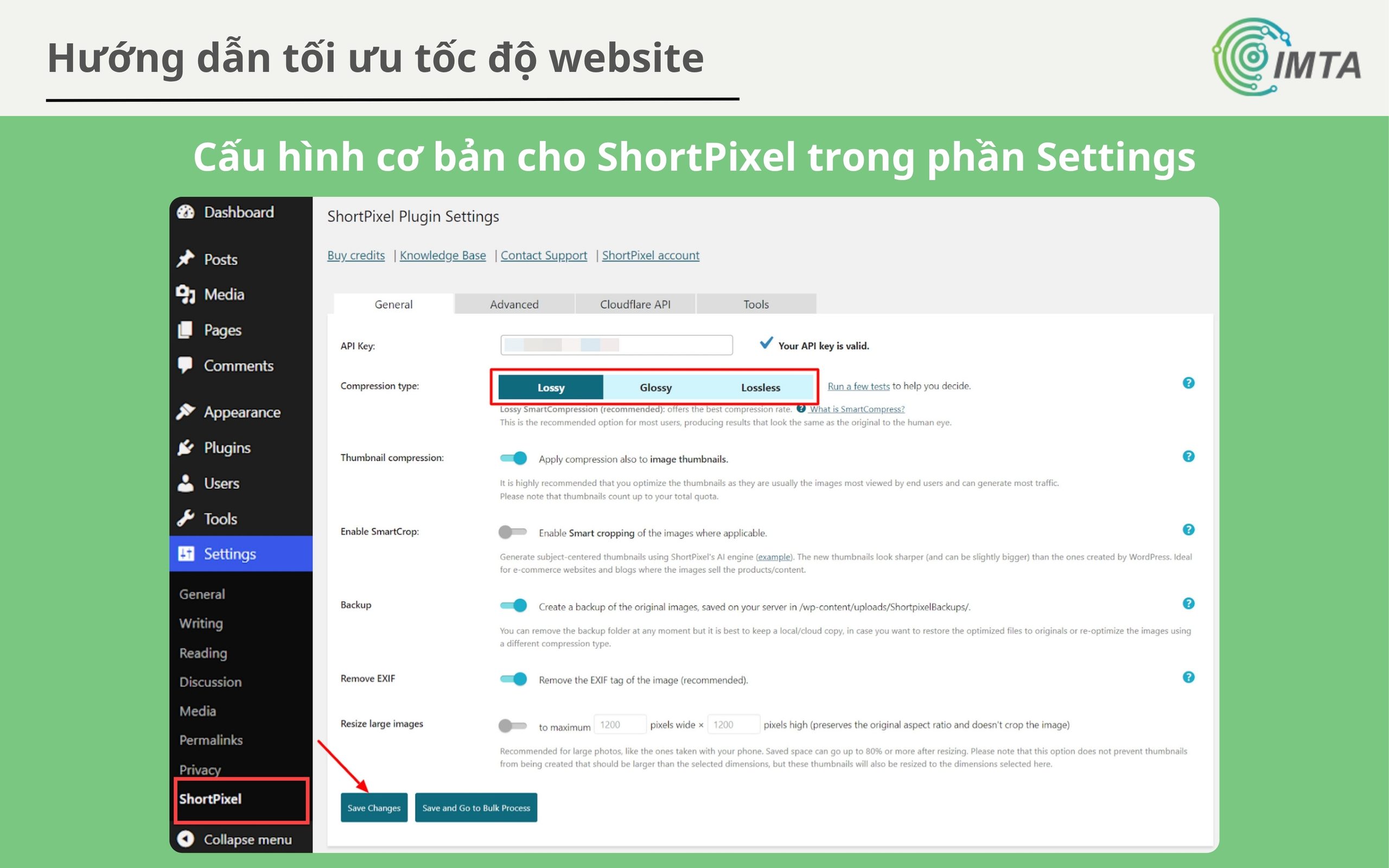 Cấu hình cơ bản cho ShortPixel trong phần Settings