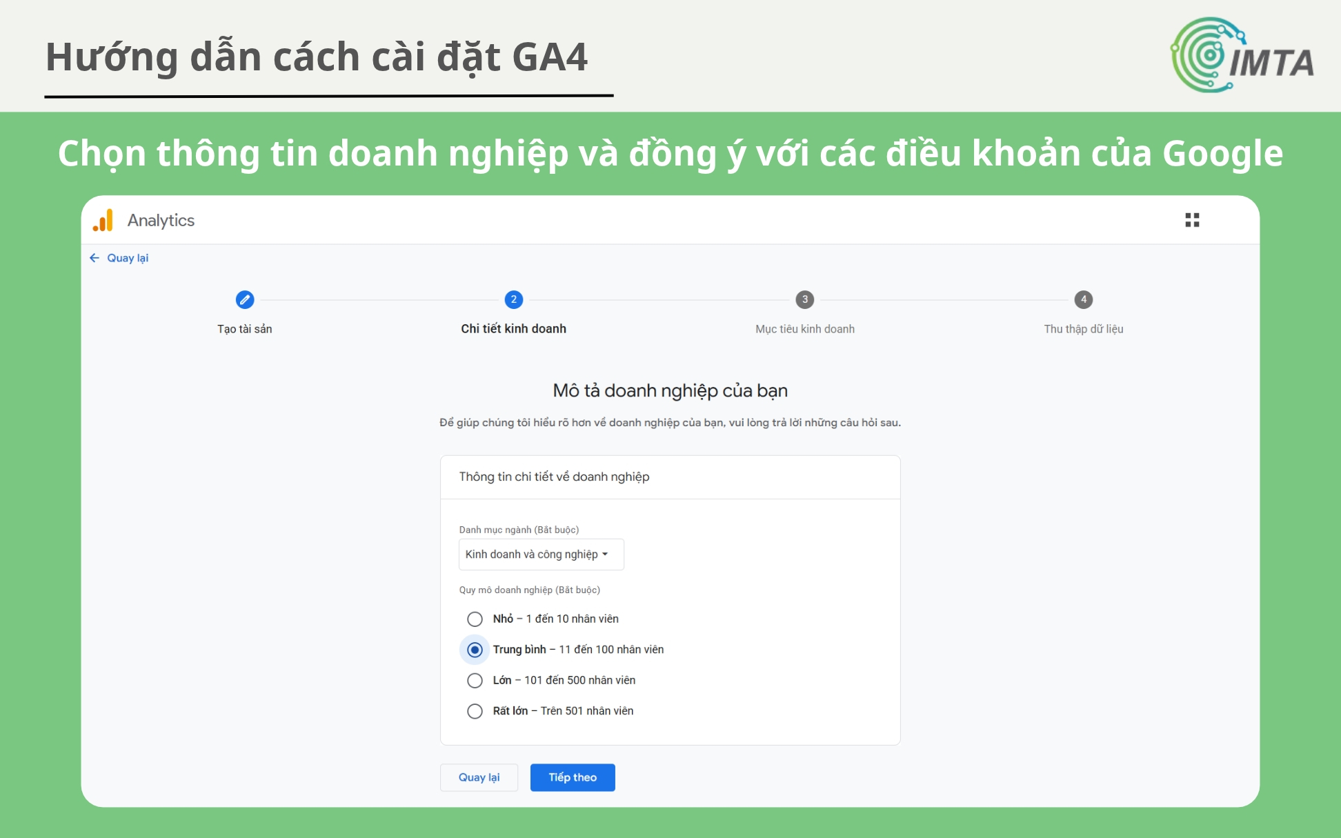 Chọn thông tin doanh nghiệp và đồng ý với các điều khoản của Google