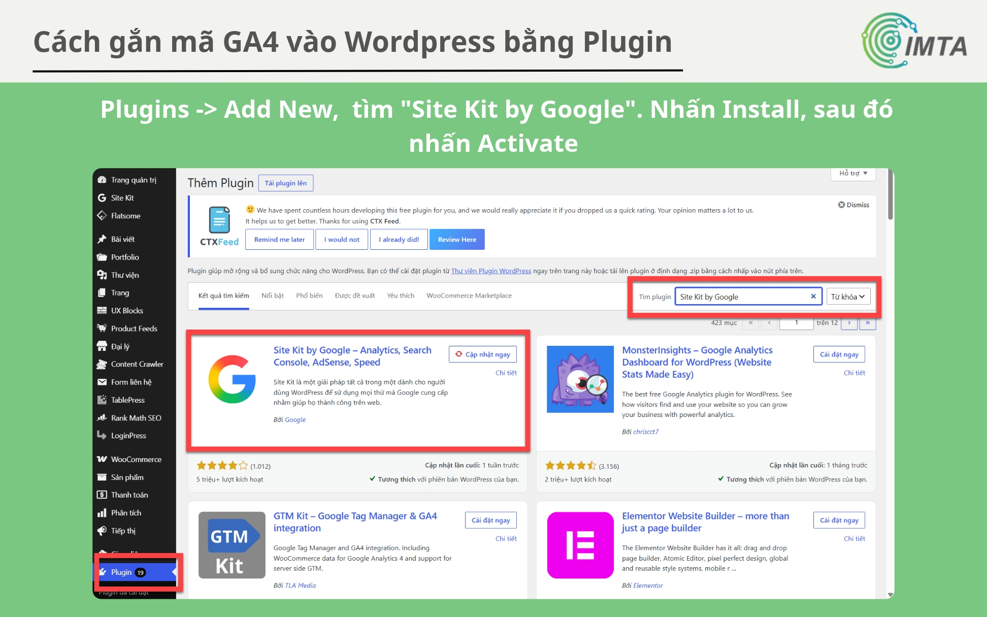 Tải và Activeate  Plugin Site Kit by Google
