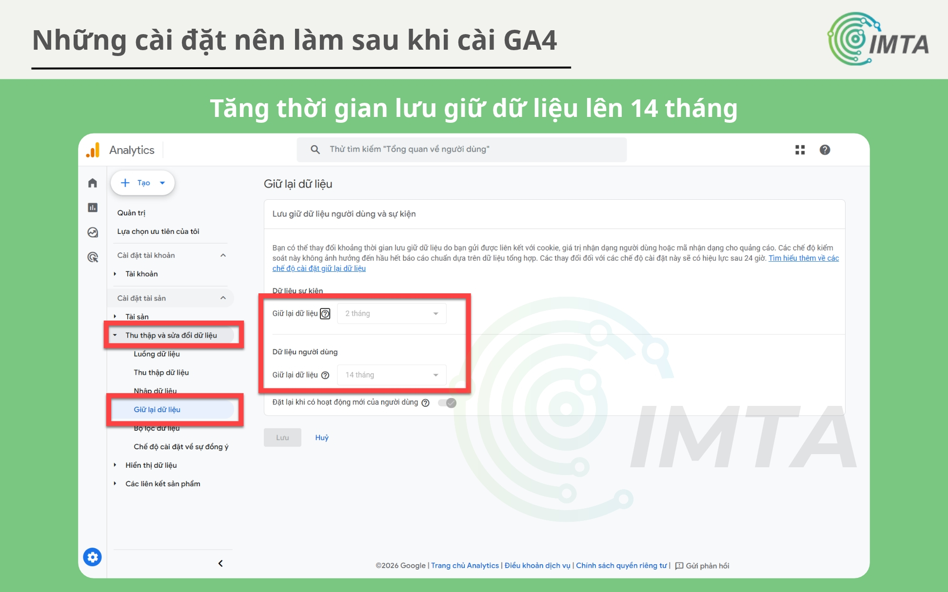 Tăng thời gian lưu giữ dữ liệu lên 14 tháng